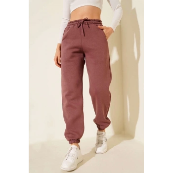 ÇOK SATAN 3 iplik şardonlu paça lastikli eşofman tarçın is001