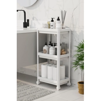 ÇOK SATAN 3 Katlı Banyo Raf Ünitesi (PEGGY) Beyaz Banyo Düzenleyici Şampuanlık Havluluk Dolap(BEYAZ)