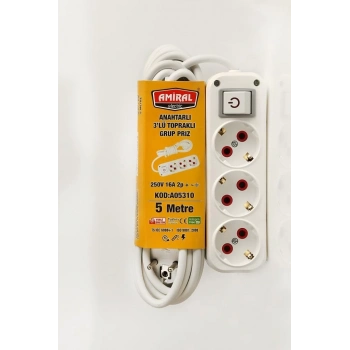 ÇOK SATAN 3 lü Topraklı Anahtarlı 5 Metre Kablolu Grup Priz (336336)
