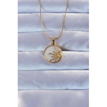 ÇOK SATAN 316L Altın Renk Mineli Parlayan Güneş Kolye