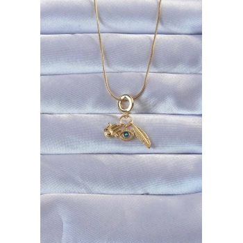 ÇOK SATAN 316L Altın Renk Zirkon Taşlı Fatma Ana Eli Yapraklı Kolye