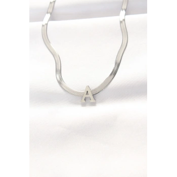 ÇOK SATAN 316L Çelik A Harfli Silver Renk İtalyan Zincirli Kolye