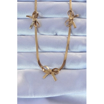 ÇOK SATAN 316L Çelik Altın Renk İtalyan Zincirli Fiyonk Kolye