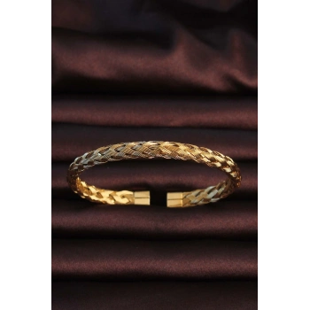 ÇOK SATAN 316L Çelik Altın Renk Kalın Yassı Örgü Model Erkek Bileklik