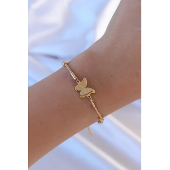 ÇOK SATAN 316L Çelik Altın Renk Top Zincirli Kelebek Bileklik