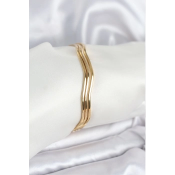 ÇOK SATAN 316L Çelik Gold Renk 65 mm Ajda Zikzak Model 3lü Kadın Bileklik