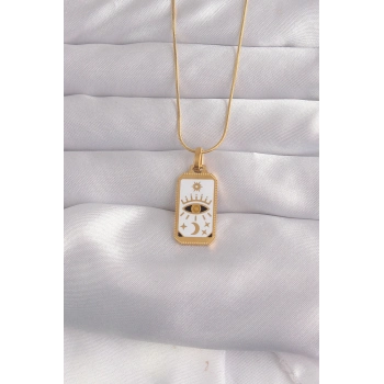 ÇOK SATAN 316L Çelik Gold Renk Beyaz Mineli Göz Figür Tarot Kolye