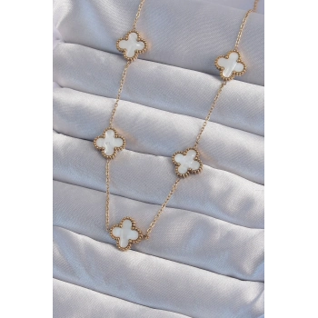 ÇOK SATAN 316L Çelik Gold Renk Beyaz Sedefli Yonca Kolye