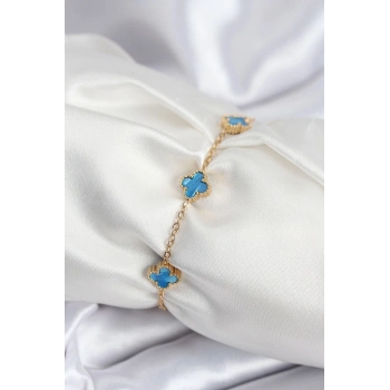 ÇOK SATAN 316L Çelik Gold Renk Buz Mavisi Baby Boy Yonca Kadın Bileklik