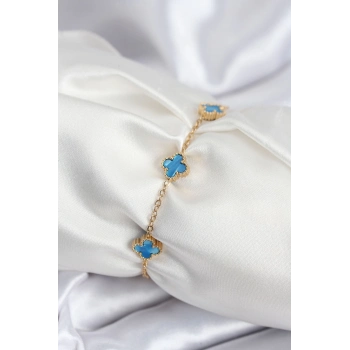 ÇOK SATAN 316L Çelik Gold Renk Buz Mavisi Baby Boy Yonca Kadın Bileklik