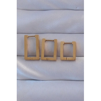 ÇOK SATAN 316L Çelik Gold Renk Dikdörtgen Küpe Seti