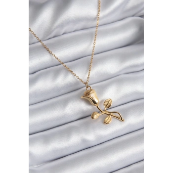 ÇOK SATAN 316L Çelik Gold Renk Gül Model Kadın Kolye