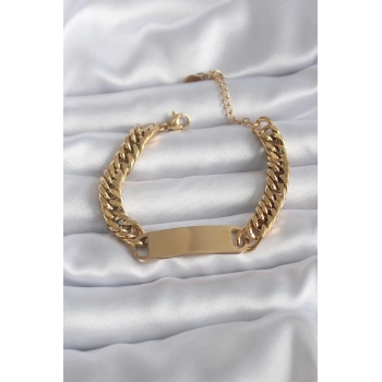 ÇOK SATAN 316L Çelik Gold Renk İsim Yazılabilir Plaka Model Kadın Bileklik