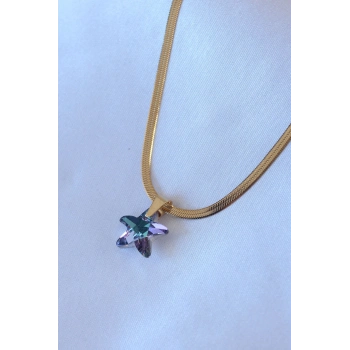 ÇOK SATAN 316L Çelik Gold Renk İtalyan Zincir Model Kristal Deniz Yıldız Model Kadın Kolye