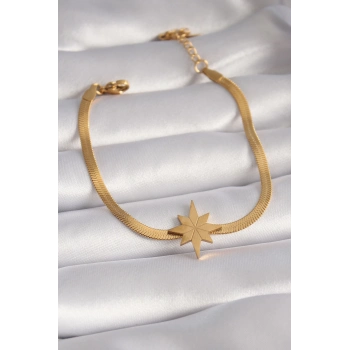 ÇOK SATAN 316L Çelik Gold Renk İtalyan Zincir Model Kutup Yıldızı Figür Kadın Bileklik