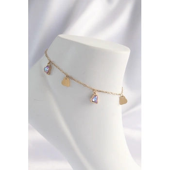 ÇOK SATAN 316L Çelik Gold Renk Minimal Renkli Zirkon Taşlı Kalp Halhal