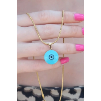 ÇOK SATAN 316L Çelik Gold Renk Nazar Boncuk Model Kadın Kolye