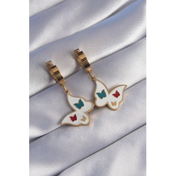 ÇOK SATAN 316L Çelik Gold Renk Renkli Mineli Kelebek Küpe