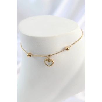 ÇOK SATAN 316L Çelik Gold Renk Sallantı Mineli Kalp Figür Topçuk Detay Kadın Halhal