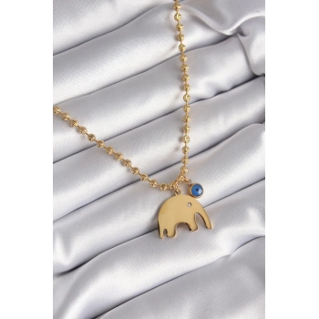 ÇOK SATAN 316L Çelik Gold Renk Top Zincir Model Fil Figür Nazar Boncuk Detay Kadın Kolye