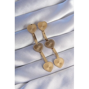 ÇOK SATAN 316L Çelik Gold Renk Uzun İtalyan Zincir Detaylı Kalp Küpe