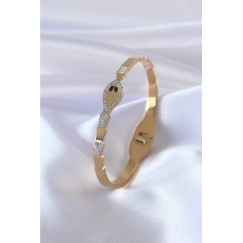 ÇOK SATAN 316L Çelik Gold Renk Yılan Model Zirkon Taş Detay Kadın Kelepçe