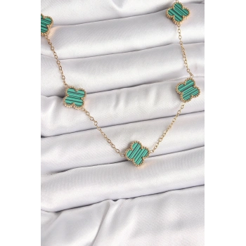ÇOK SATAN 316L Çelik Gold Renk Zincir Yeşil Yonca Model Kadın Kolye