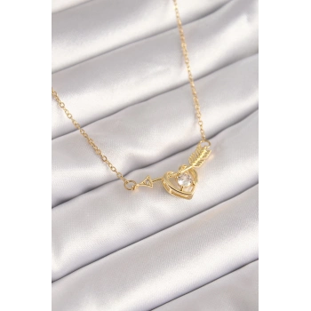 ÇOK SATAN 316L Çelik Gold Renk Zincir Zirkon Taşlı Ok Kalp Model Kadın Kolye