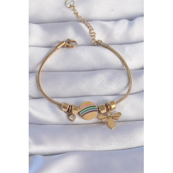 ÇOK SATAN 316L Çelik Gold Renk Zirkon Taşlı Gökkuşağı Tasarımlı Yusufçuk Bileklik