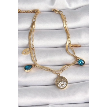 ÇOK SATAN 316L Çelik Gold Renk Zirkon Taşlı Göz İşleme Figür Kadın Bileklik