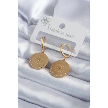 ÇOK SATAN 316L Çelik Gold Renk Zirkon Taşlı Göz İşleme Model Kadın Küpe