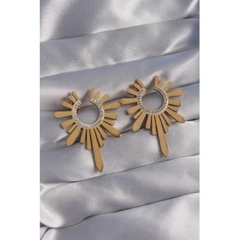 ÇOK SATAN 316L Çelik Gold Renk Zirkon Taşlı Güneş Figürlü Küpe