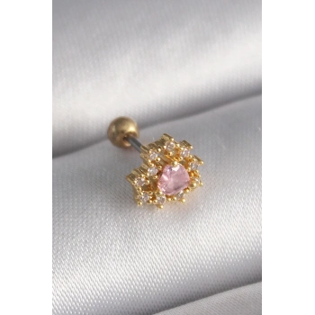 ÇOK SATAN 316L Çelik Gold Renk Zirkon Taşlı Kalp Tragus Piercing