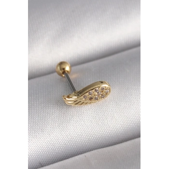 ÇOK SATAN 316L Çelik Gold Renk Zirkon Taşlı Kanat Tragus Piercing