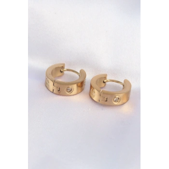 ÇOK SATAN 316L Çelik Gold Renk Zirkon Taşlı Minimal Model Halka Küpe