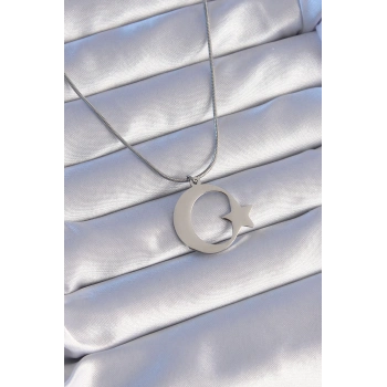 ÇOK SATAN 316L Çelik Gümüş Renk Ay Yıldız Model Unisex Kolye