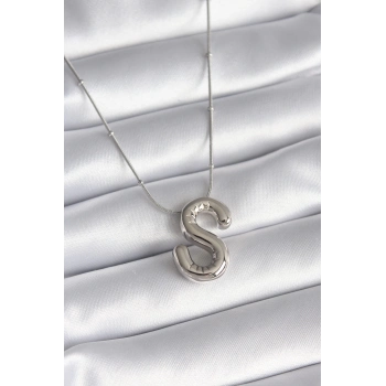 ÇOK SATAN 316L Çelik Gümüş Renk Bubble S Harf Model Kadın Kolye