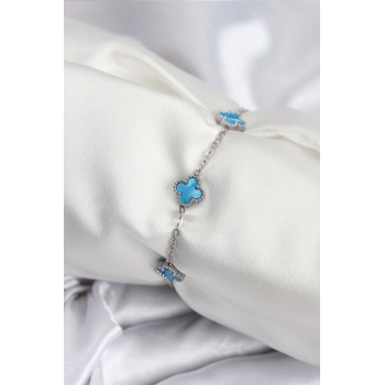 ÇOK SATAN 316L Çelik Gümüş Renk Buz Mavisi Baby Boy Yonca Kadın Bileklik