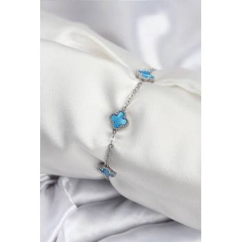 ÇOK SATAN 316L Çelik Gümüş Renk Buz Mavisi Baby Boy Yonca Kadın Bileklik