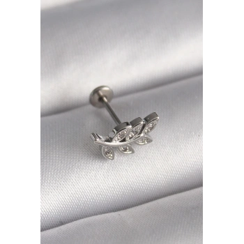 ÇOK SATAN 316L Çelik Gümüş Renk Dal Model Zirkon Taş Detaylı Tragus Piercing