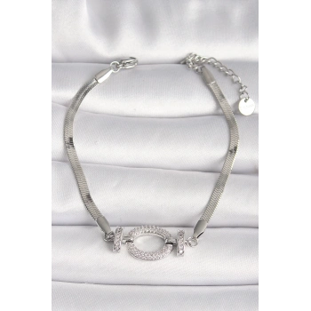 ÇOK SATAN 316L Çelik Gümüş Renk İtalyan Zincir Model Zirkon Taşlı Halka Figür Kadın Bileklik