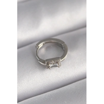 ÇOK SATAN 316L Çelik Gümüş Renk Kare Zirkon Taşlı Tragus Piercing