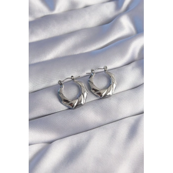 ÇOK SATAN 316L Çelik Gümüş Renk Kıvrımlı Görünüm Geometrik Model Küpe