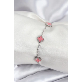 ÇOK SATAN 316L Çelik Gümüş Renk Pembe Baby Boy Yonca Kadın Bileklik