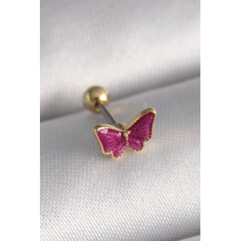 ÇOK SATAN 316L Çelik Gümüş Renk Pembe Kelebek Model Tragus Piercing