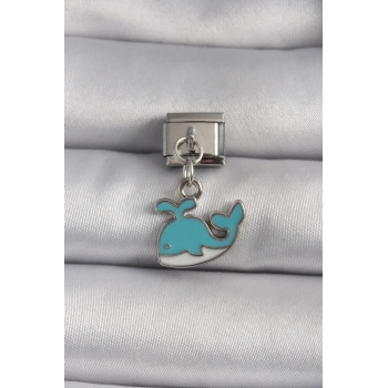ÇOK SATAN 316L Çelik Gümüş Renk Sallantı Mavi Balina Model Nomination Charm