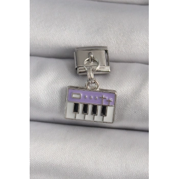 ÇOK SATAN 316L Çelik Gümüş Renk Sallantı Mor Piyano Figür Nomination Charm
