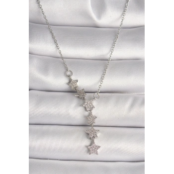 ÇOK SATAN 316L Çelik Gümüş Renk Zincir Zirkon Taşlı Yıldız Model Kadın Kolye