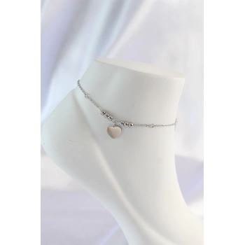 ÇOK SATAN 316L Çelik Gümüş Renk Zirkon Taş Detay Kalpli Halhal