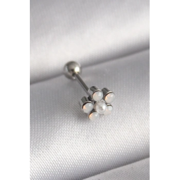 ÇOK SATAN 316L Çelik Gümüş Renk Zirkon Taşlı Çiçek Model Tragus Piercing
